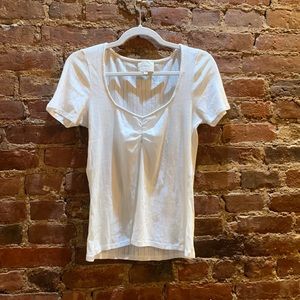 SEZANE POINTELLE KNIT TOP SIZE L WHITE
